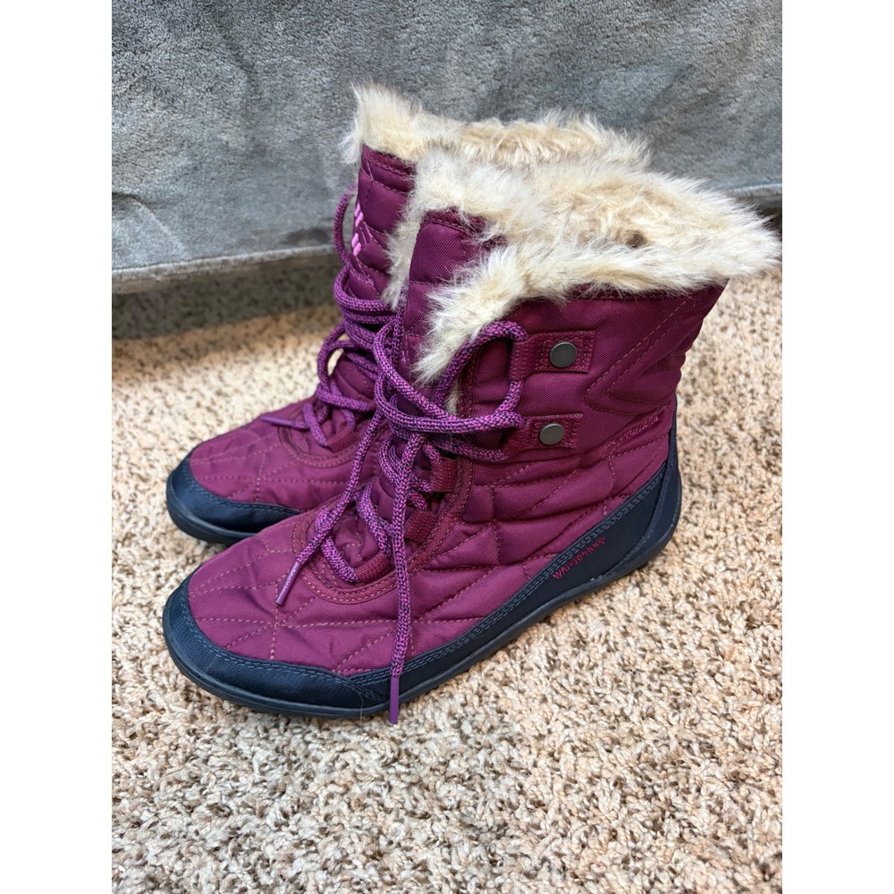 Columbia Minx Shorty III Snow Boots Women 7 Purple Excellent Waterproof Faux Fur